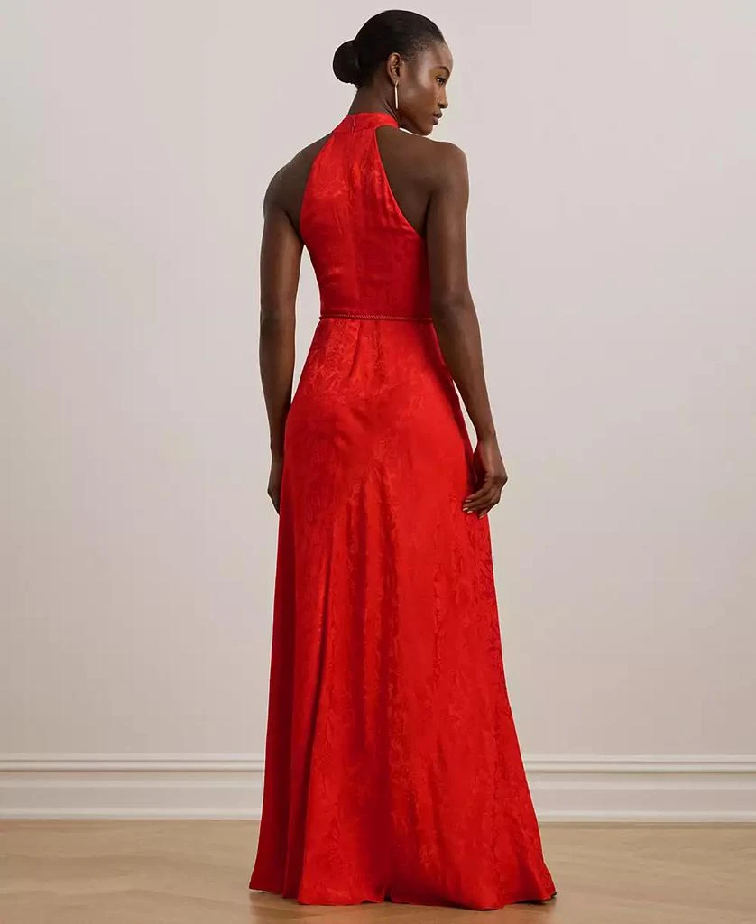 Ralph Lauren Women's Belted Floral Jacquard Halter Gown 2