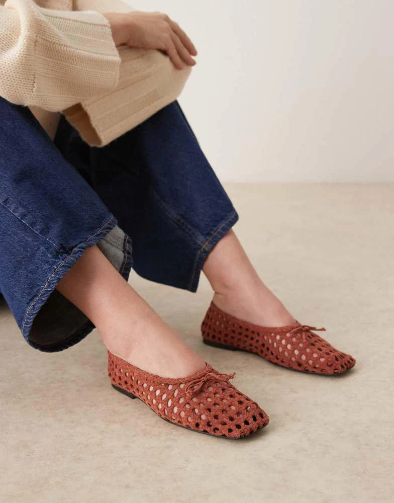 ASOS ASOS DESIGN Lysandra suede high-vamp ballets in rust weave
