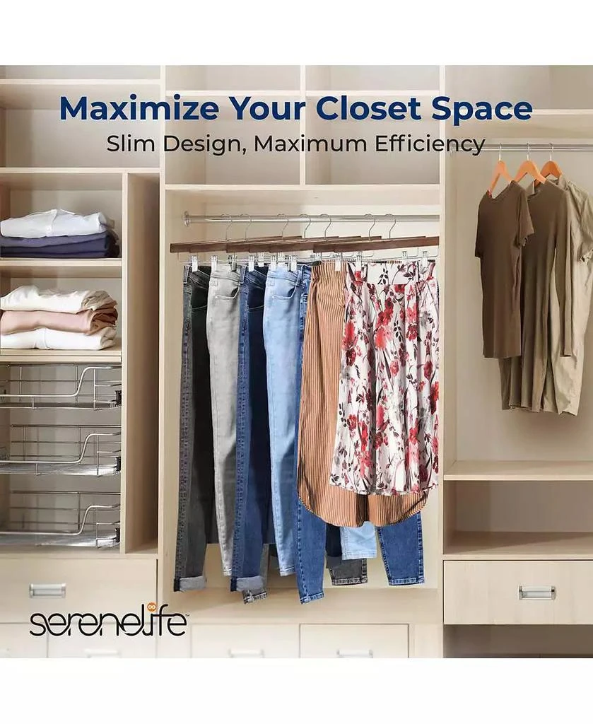 SereneLife 30 Pcs. Premium Wooden Pants Hangers - Heavy Duty Hanger Set with Chrome 360° Swivel Hook (Retro) 2