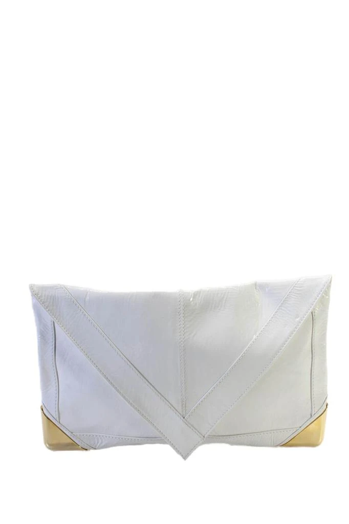 Brian Atwood Womens Leather Gold Tone Accent Flap Envelope Clutch White 1