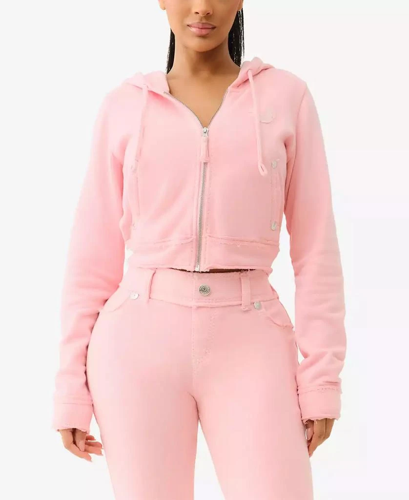 True Religion Women's Raw Edge Big T Shrunken Hoodie Sweatshirt 1
