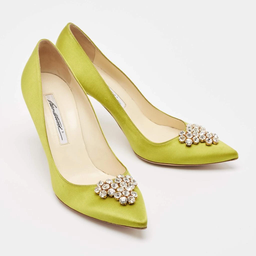 Brian Atwood Brian Atwood Green Satin Crystal Embellished Pointed Toe Pumps Size 39.5 4
