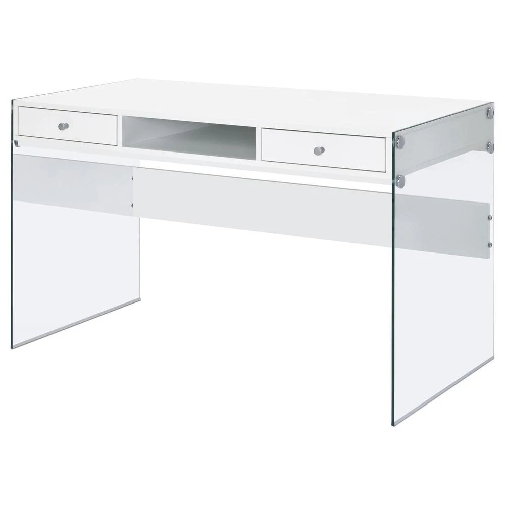 Coaster Co. of America Dobrev 2-drawer Writing Desk Glossy White and Clear 5