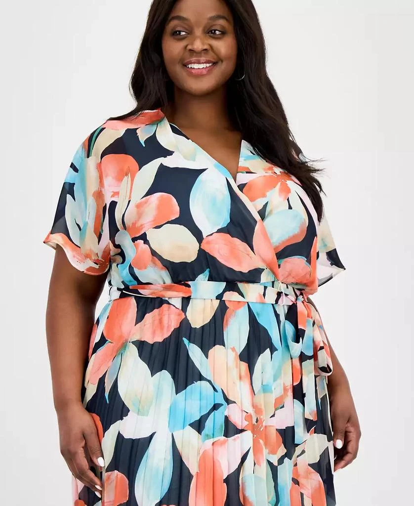 Sandra Darren Plus Size V-Neck Belted Pleated Maxi Dress 4