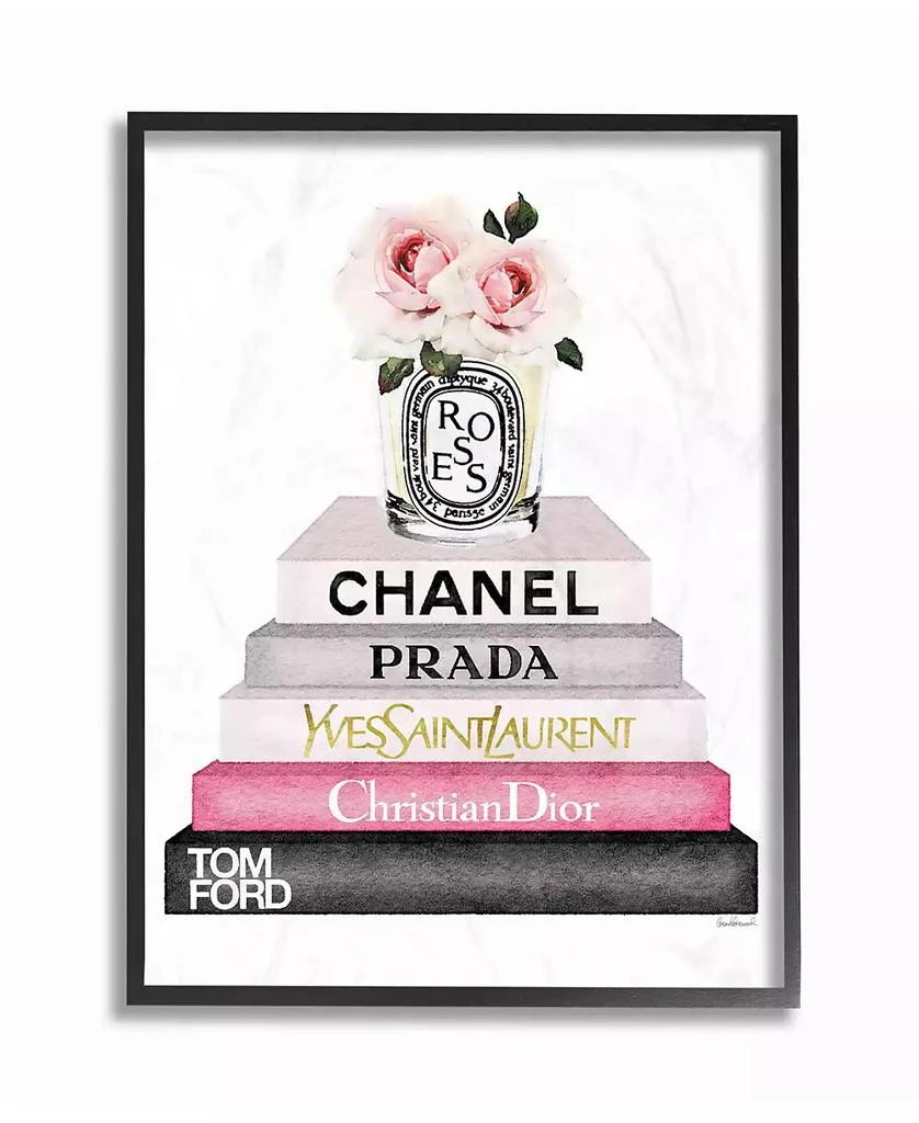 Stupell Industries Book Stack Fashion Candle Pink Rose Framed Giclee Art, 11" x 14"