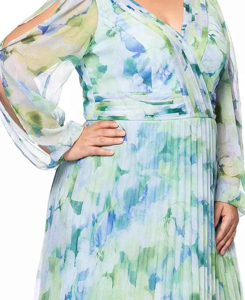 Betsy 
Adam Plus Size Printed Pleated Long-Sleeve Gown 4