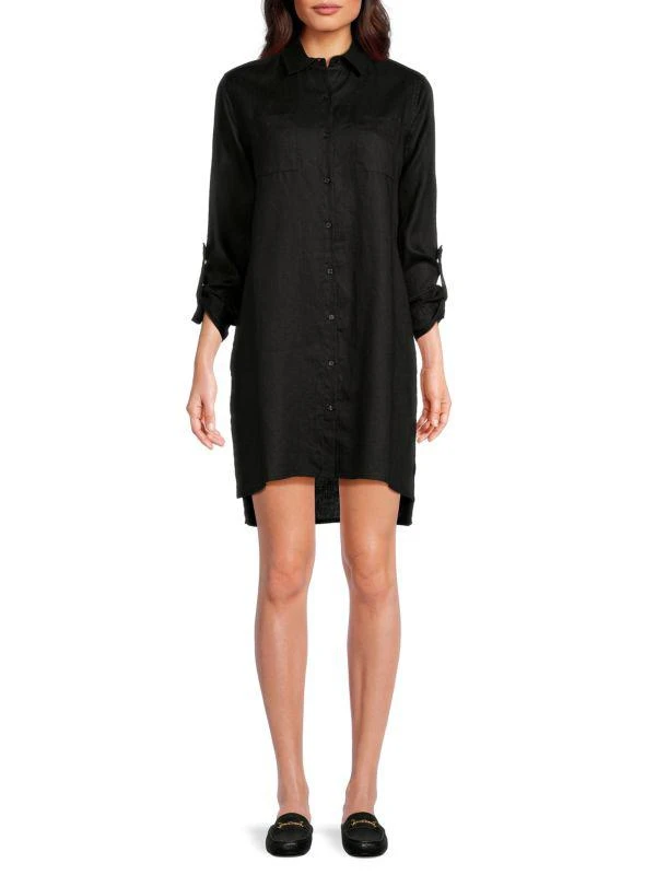Saks Fifth Avenue 100% Linen Side Slit Shirt Dress 1