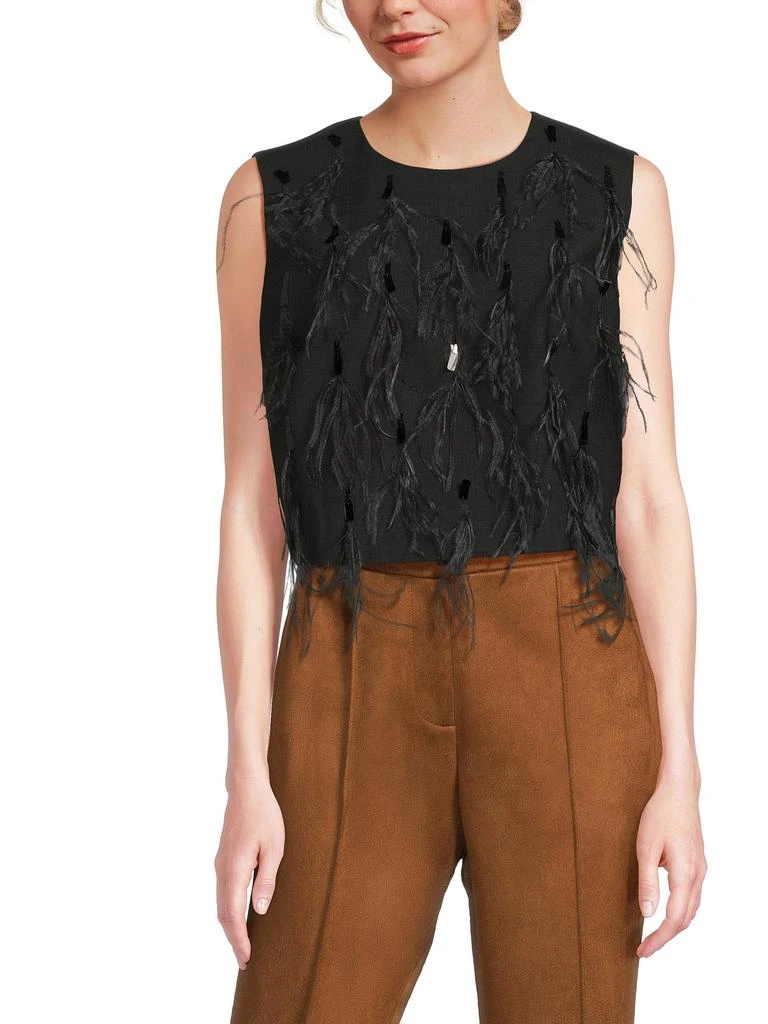Brunello Cucinelli Feather-Embellished Wool-Blend Sleeveless Top 1