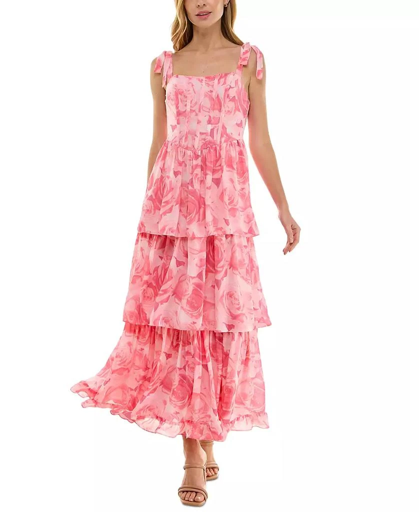 Crystal Doll Juniors' Tie-Shoulder Tiered Chiffon Maxi Dress 1