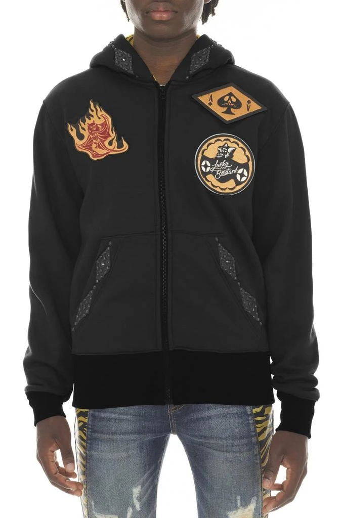 Cult of Individuality Embroidered Lucky Bastard Cotton Zip Hoodie 1