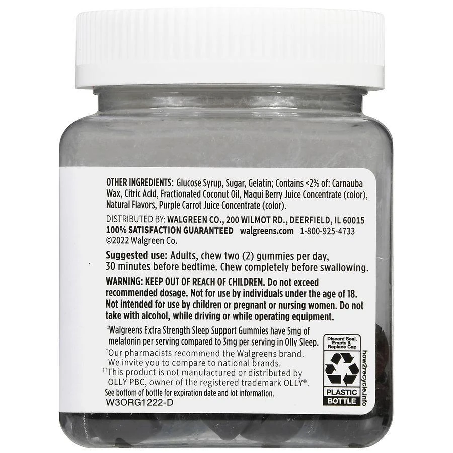 Walgreens Extra Strength Sleep Support Gummies, 5 mg Melatonin (25 days) Natural Blackberry Mint 4