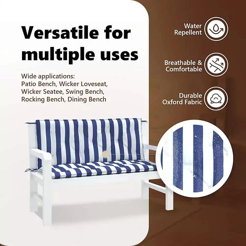 vidaXL Garden Bench Cushions 2pcs Blue&White Stripe 47.2"x19.7"x2.8" Fabric 3