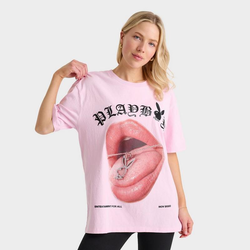 Playboy Women's Playboy Diamante Necklace Boyfriend T-Shirt
