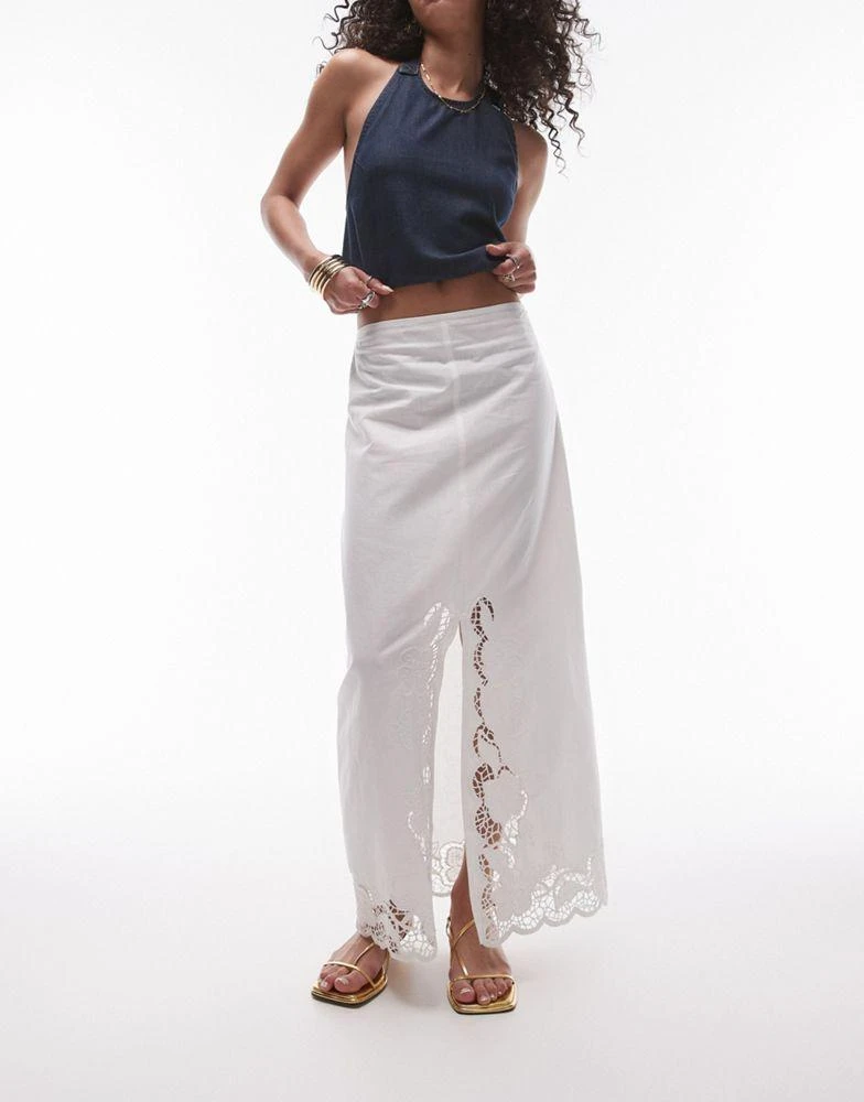 Topshop Topshop cutwork trim midi skirt in white 1