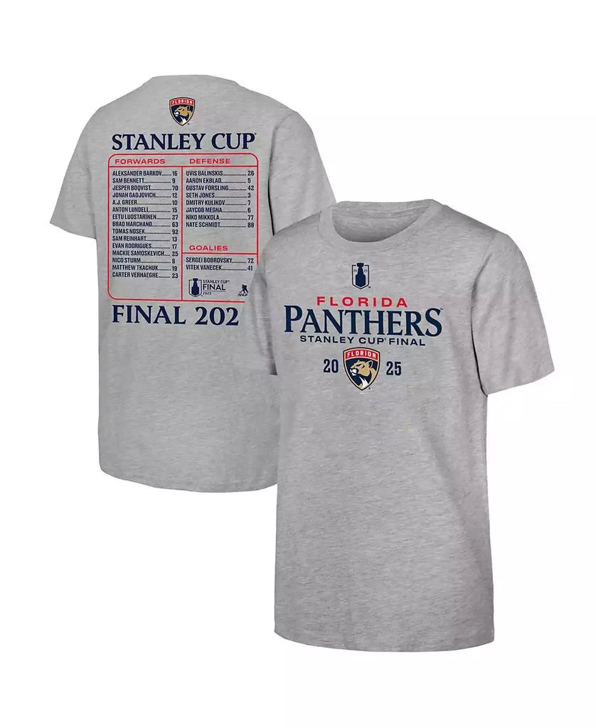 Fanatics Big Boys and Girls Heather Gray Florida Panthers 2025 NHL Stanley Cup Playoffs Roster T-Shirt 1