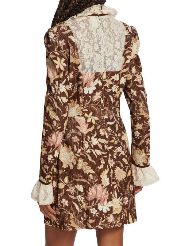 ALÉMAIS Lucianna Corduroy & Lace Minidress