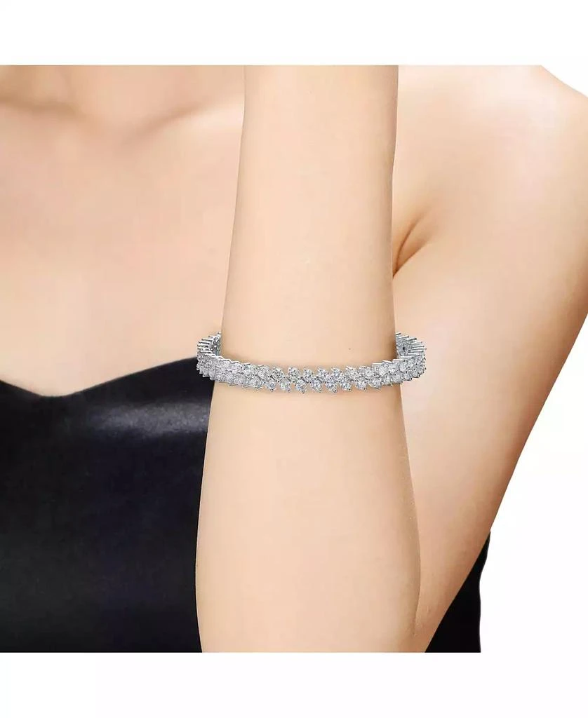 Genevive White Gold Plated With Cubic Zirconia 2-stone Cluster Link Tennis Bracelet 2