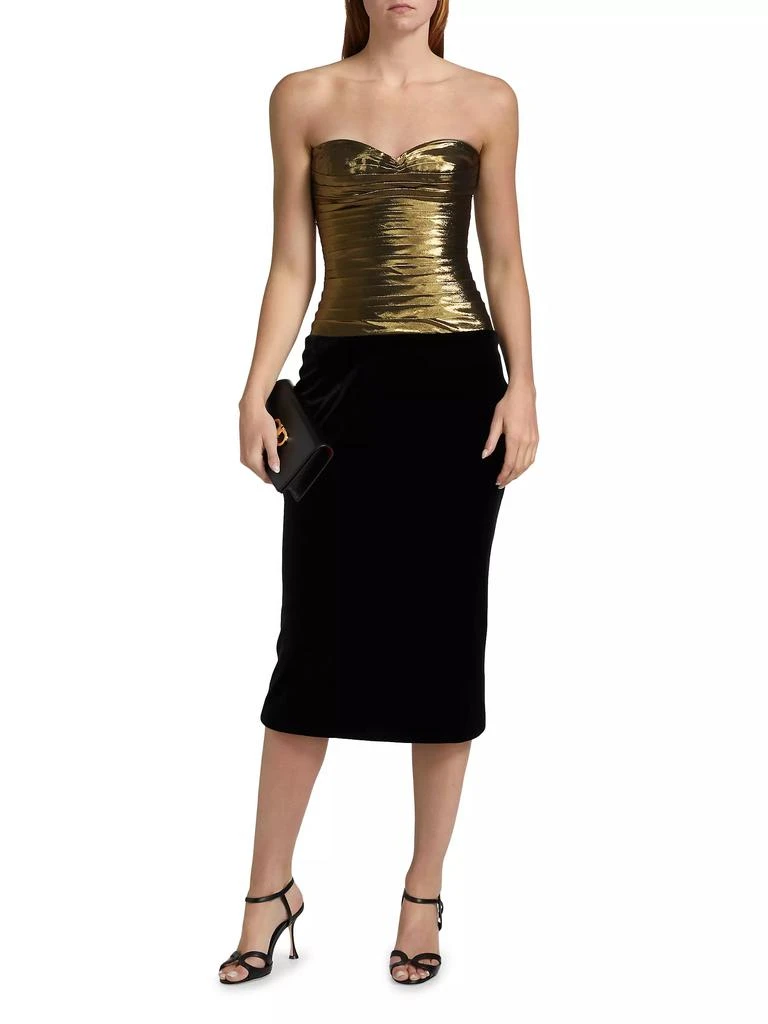 Sergio Hudson Metallic Pleated Pencil Midi-Dress 3