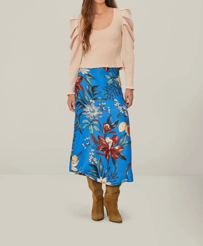 Farm Rio Surreal Flowers Midi Skirt In Blue 1