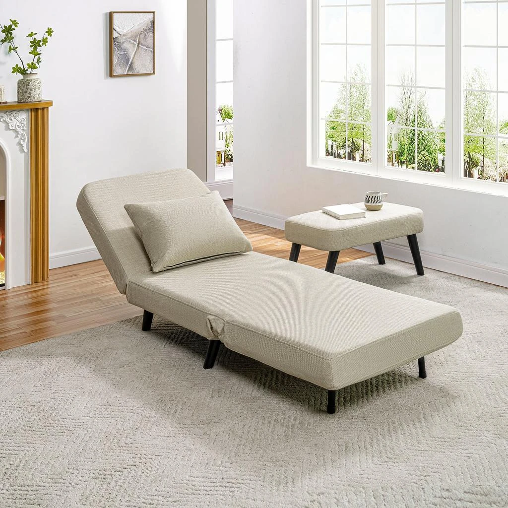 Streamdale Furniture Streamdale Foldable Linen Chaise Lounge Bed - Beige 5