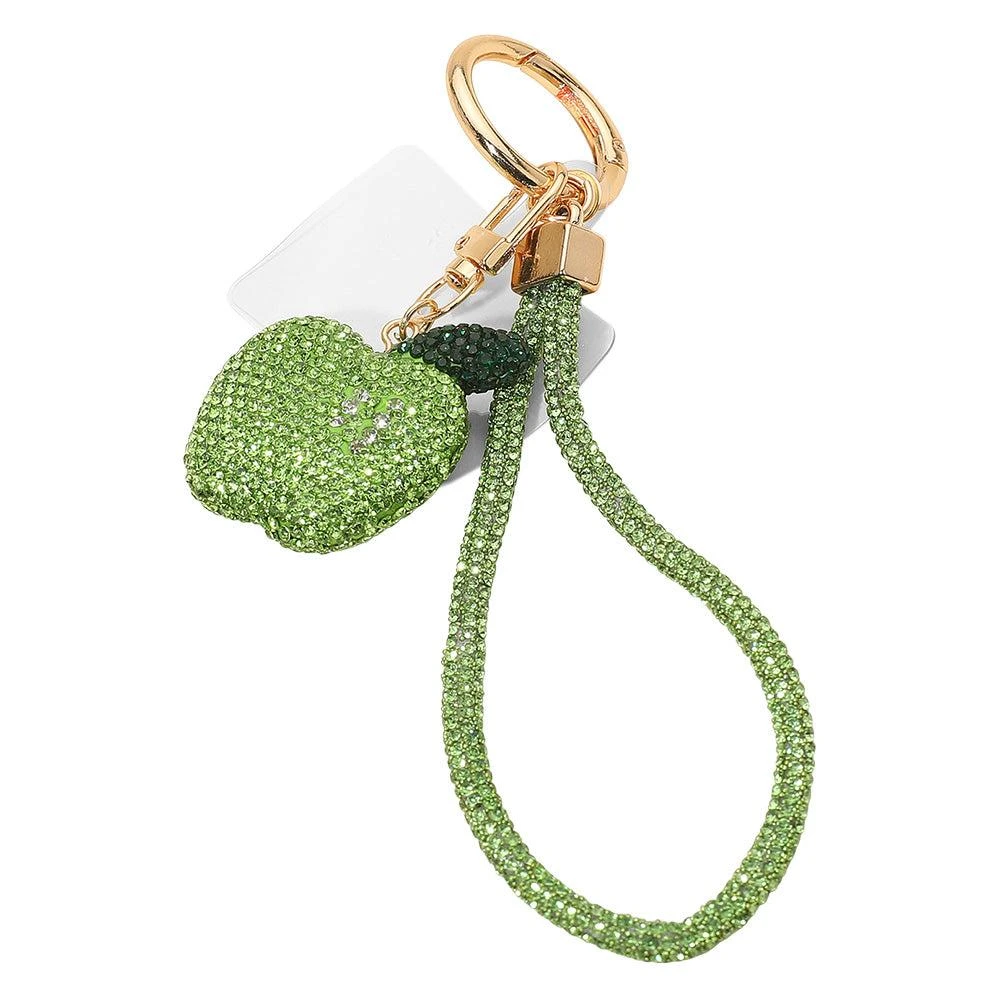 FASHNZFAB Bling Studded Apple Charm Keychain Bag Charm Phone Holder 2