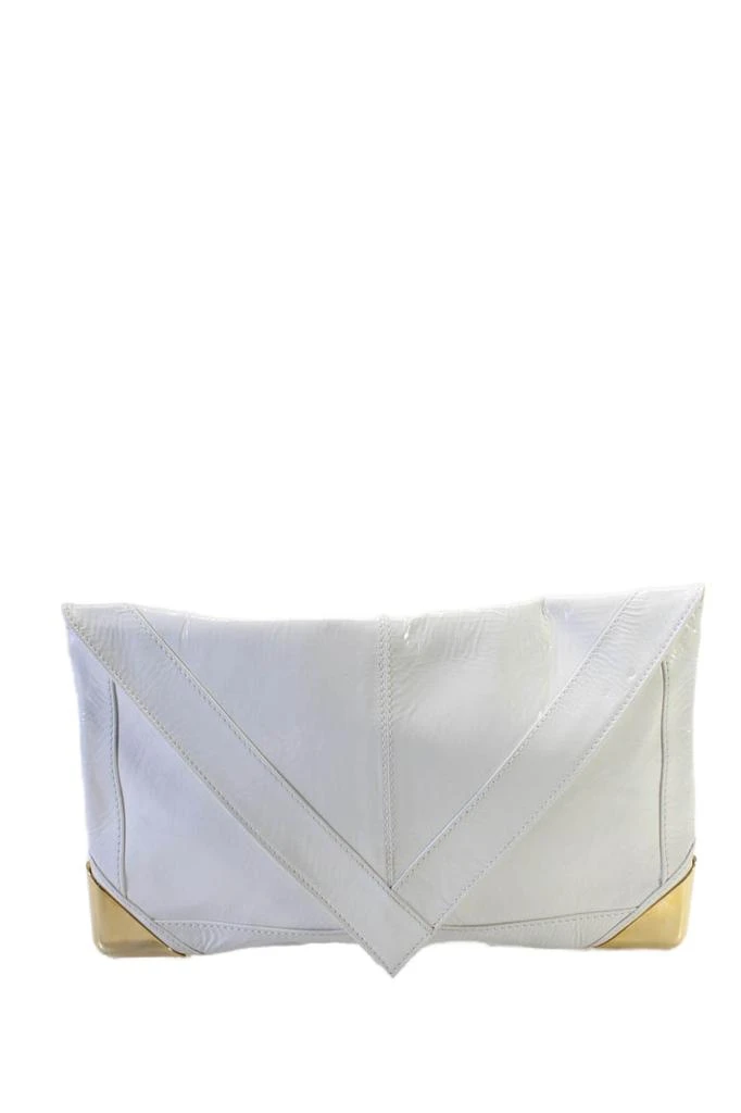 Brian Atwood Womens Leather Gold Tone Accent Flap Envelope Clutch White 1