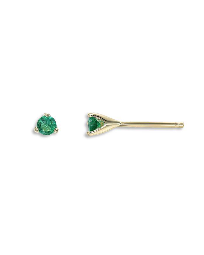 Zoe Lev 14K Yellow Gold Emerald Three Prong Stud Earrings