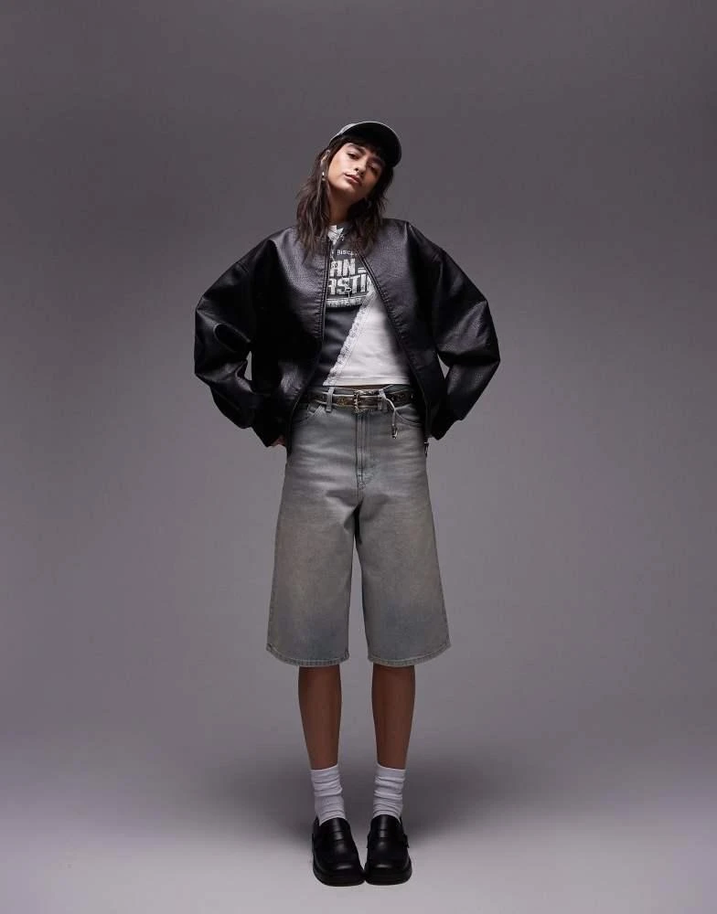 Topshop Topshop faux leather oversized bomber jacket in black 1