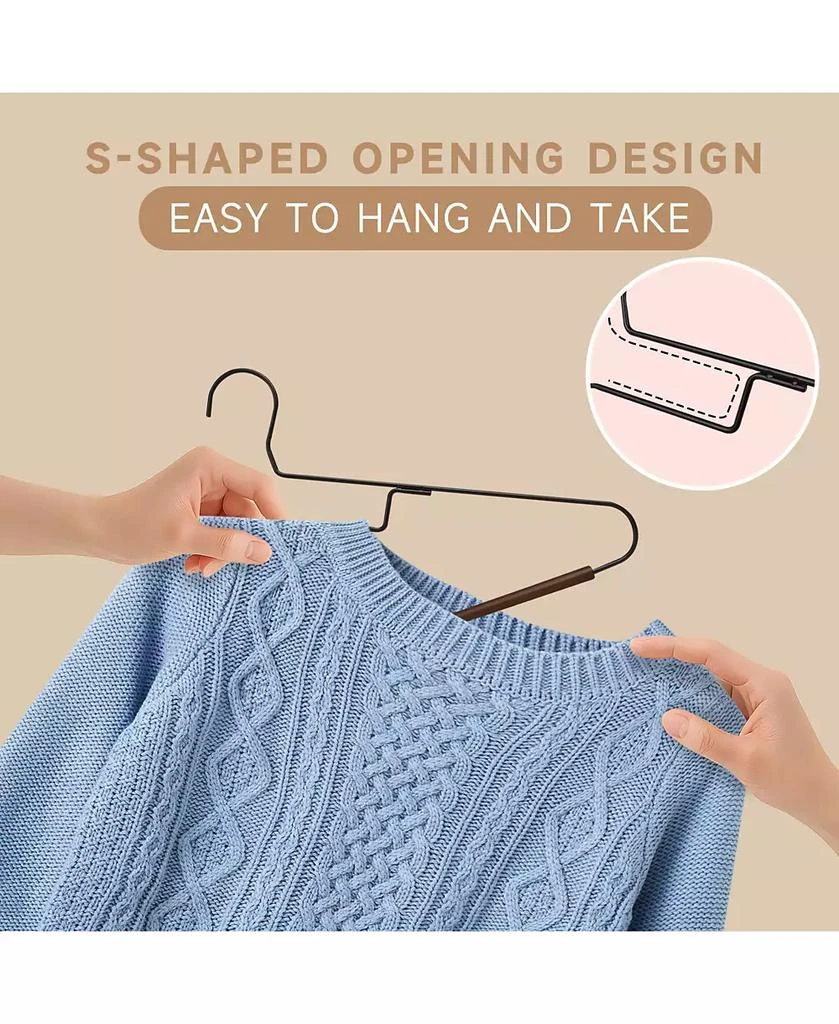 BP4U S-Shaped Opening Metal Hangers with Wooden Pants Bar, Wire Hangers with Beech Wood Trouser Bar for Sweaters, Jackets, Jeans, T-Shirts 4