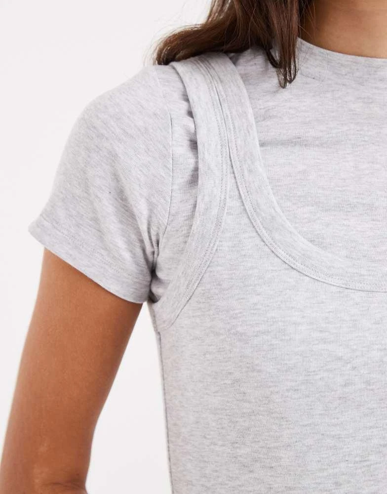 ASOS ASOS DESIGN double layer short sleeve top in grey 3