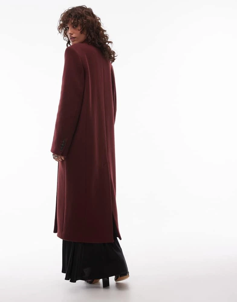 ARKET ARKET wool blend double breasted maxi coat in dark burgundy 4