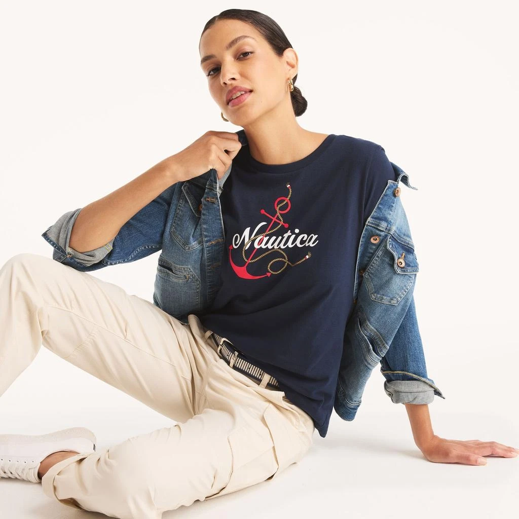 Nautica Womens Glitter Anchor Knot Graphic T-Shirt 2