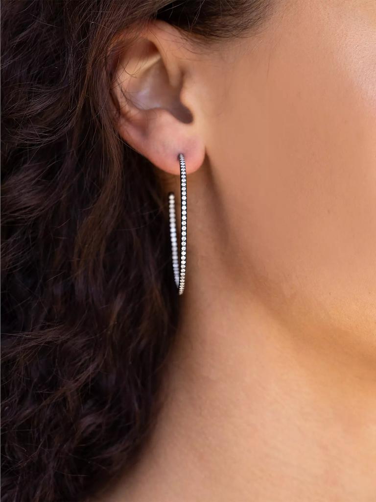 Sheryl Lowe Black-Rhodium-Plated & 1.41 TCW Diamond Inside-Out Hoop Earrings