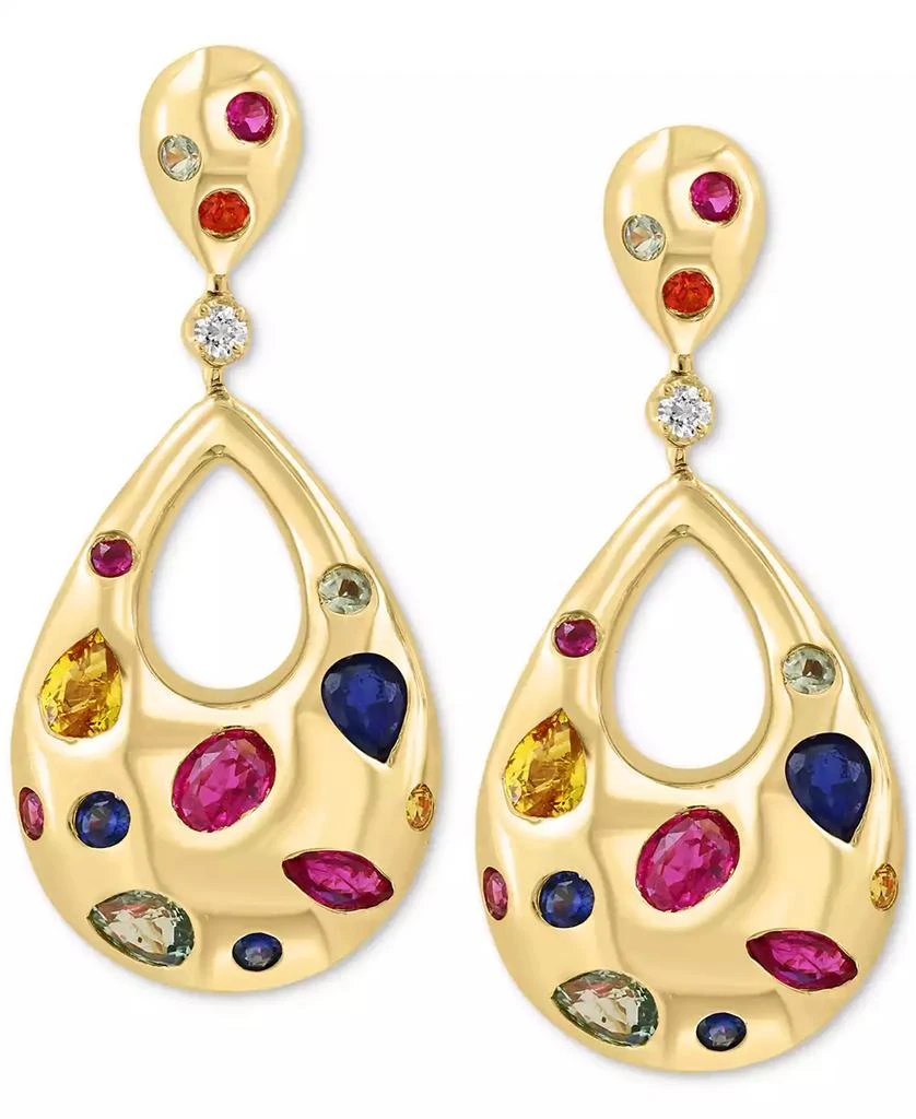 Effy Diamond (1/20 ct. t.w.) & Multi Sapphire (2-1/3 ct. t.w.) Teardrop Earrings in 14k Gold Over Silver 3