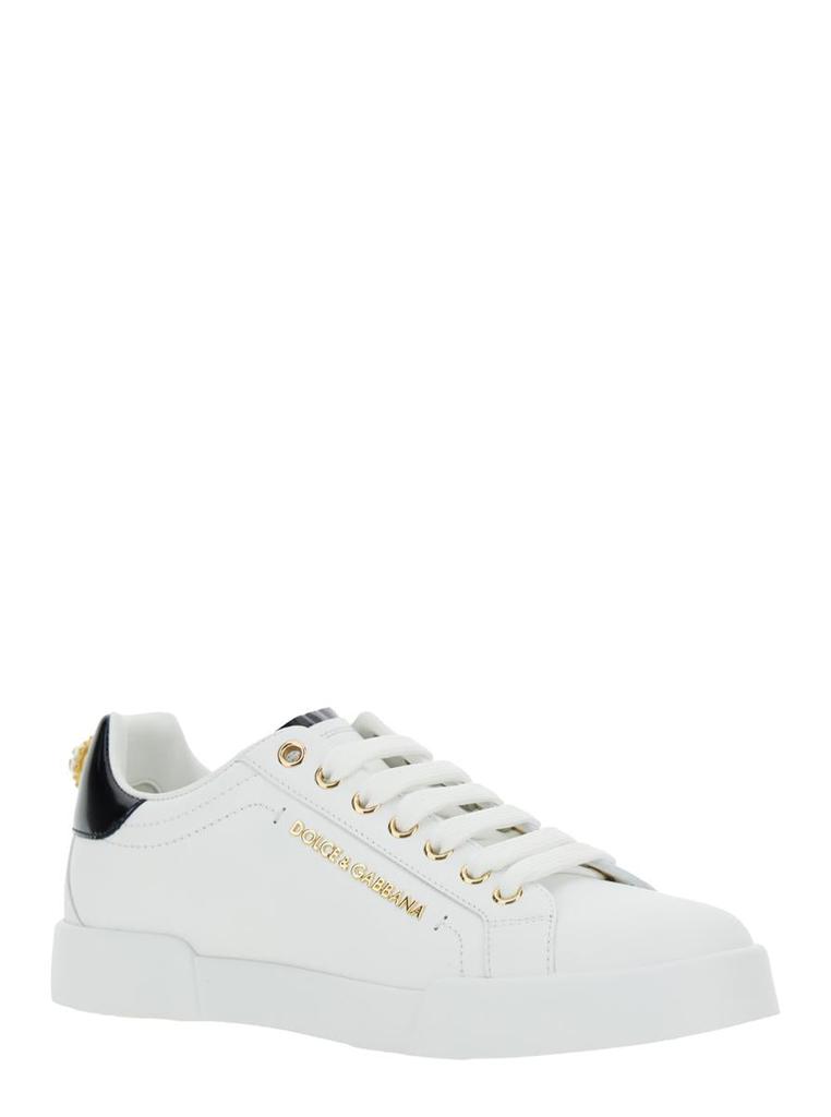 Dolce & Gabbana White Low Top Sneakers With Logo Lettering On The Tongue And Logo Detail On The Heel In Leather Woman