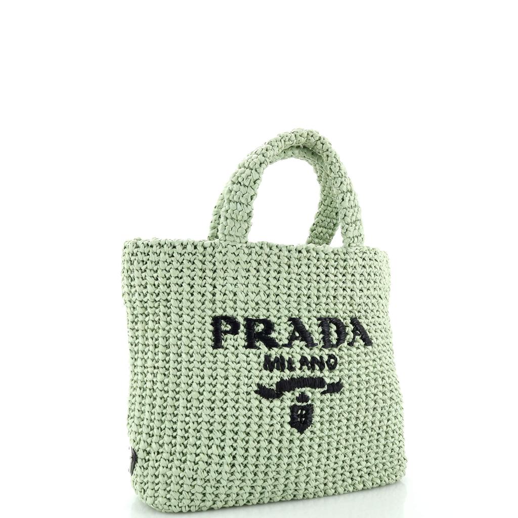 Prada Logo Tote Raffia Small