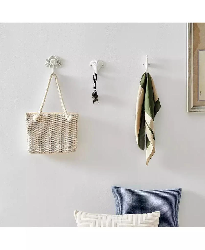Danya B White Cast Iron Nautical Ocean Sculpture Wall Hook Set of 3 - Seashell, Crab, Seahorse 2