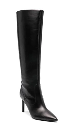Parosh BLACK LEATHER KNEE-HIGH STILETTO BOOTS 3