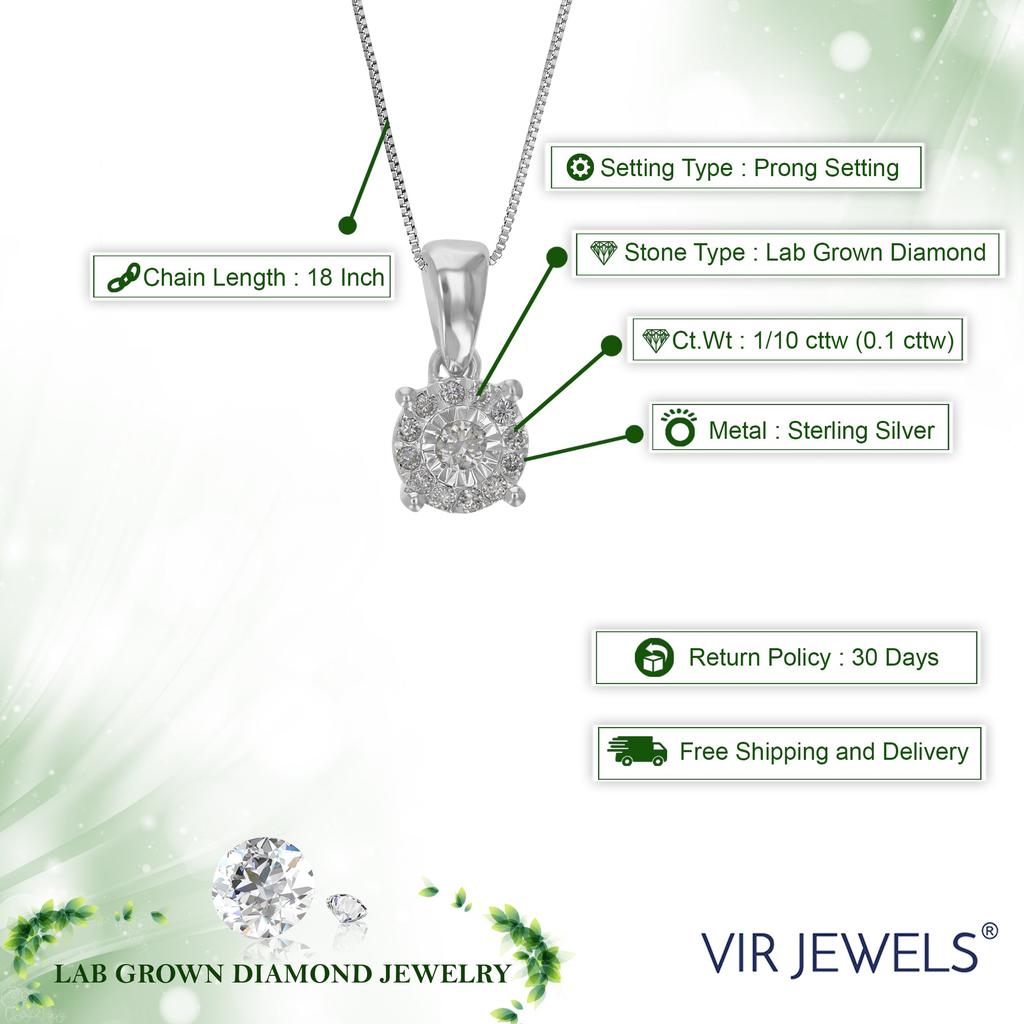 Vir Jewels 1/10 cttw Lab Grown Diamond Circle .925 Sterling Silver Pendant Necklace For Women 1/4 Inch With 18 Inch Chain
