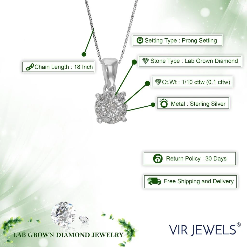 Vir Jewels 1/10 cttw Lab Grown Diamond Circle .925 Sterling Silver Pendant Necklace For Women 1/4 Inch With 18 Inch Chain 2