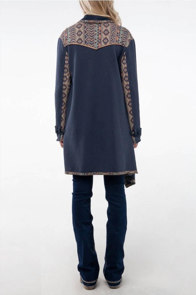 Miss Me Miss Me - Open drape knit cardigan with aztec printed contrast