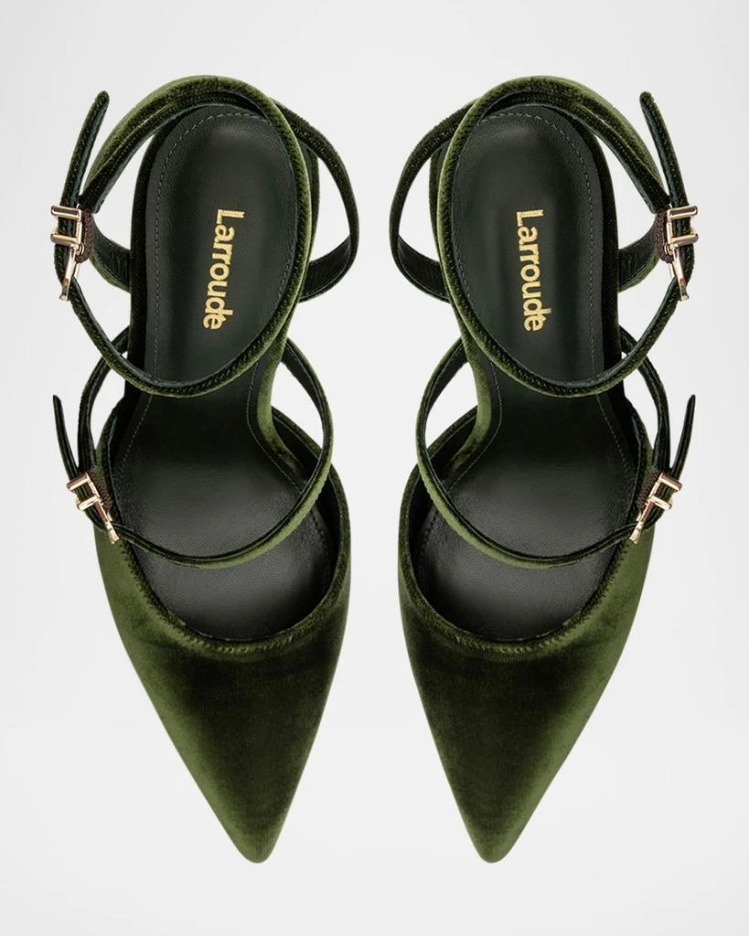 Larroude Kris Velvet Ankle-Strap Evening Pumps 3
