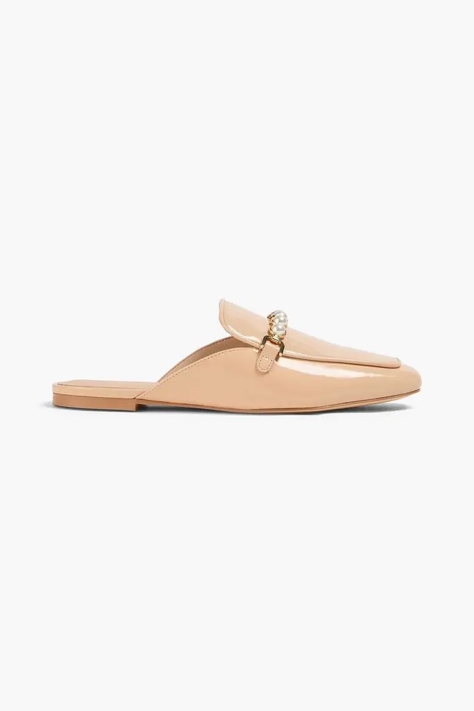 Stuart Weitzman Perla faux pearl-embellished patent-leather slippers