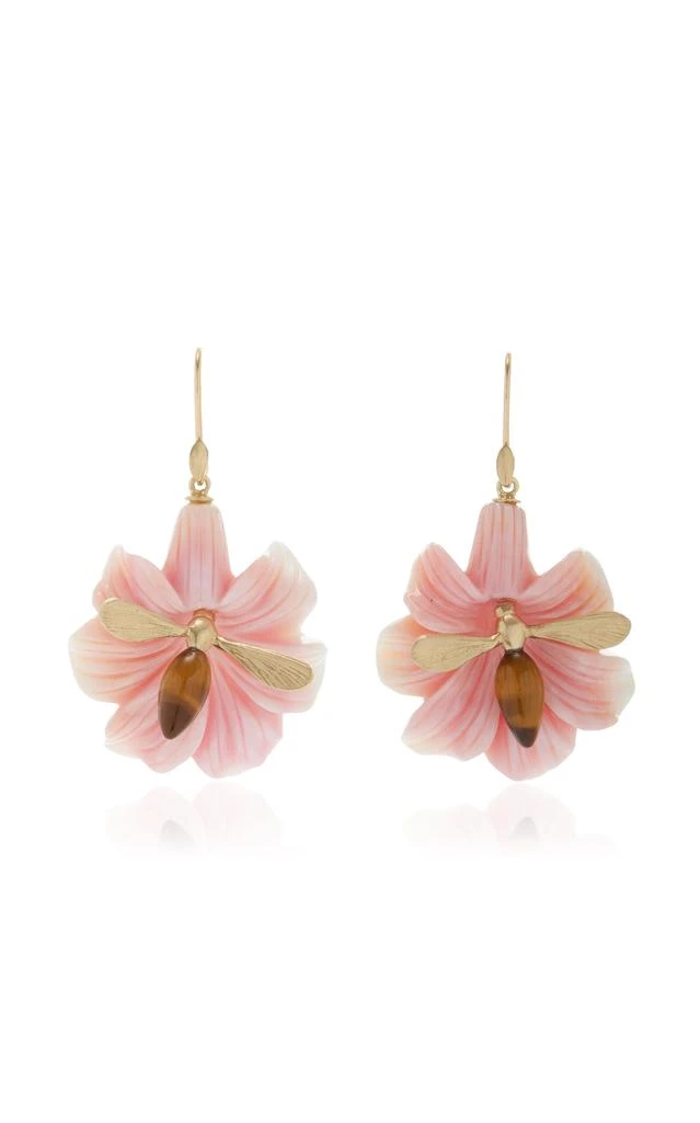 Annette Ferdinandsen Annette Ferdinandsen - Pollinator 14K Yellow Gold Conch; Tiger's Eye Earrings - Pink - OS - Moda Operandi - Gifts For Her 1