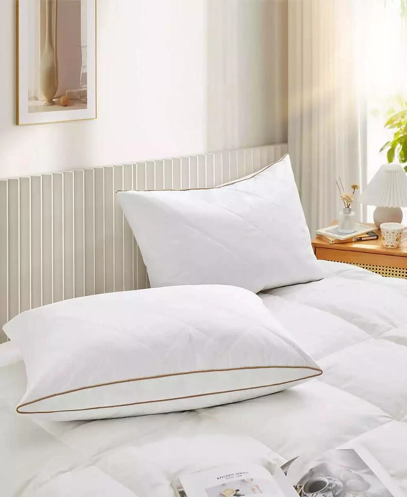 UNIKOME 100% Cotton Medium Support Feather Down 2-Pack Pillows, Queen