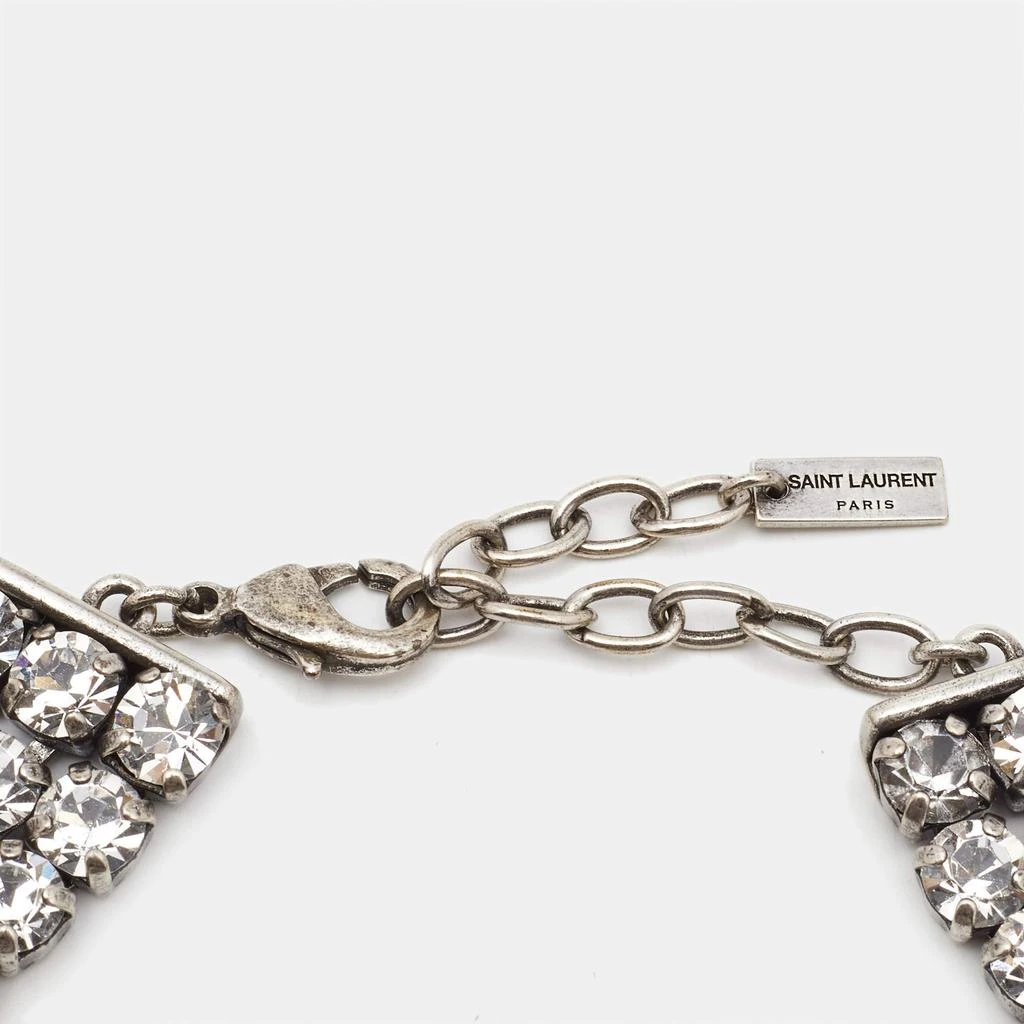 Yves Saint Laurent Saint Laurent Crystal Heart Clover Silver Tone Choker Necklace 5