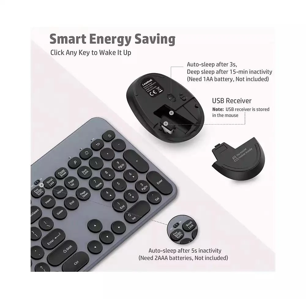 risokeys Wireless Keyboard And Mouse Combo - Full-Sized Ergonomic Keyboard With Holder, 2.4GHz Silent Cordless Set For Windows Laptop, PC, Desktop - Grey 2