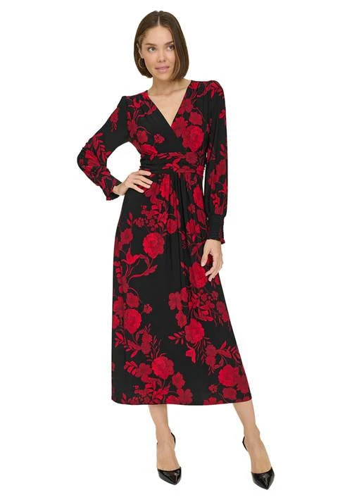Women's Long Sleeve Ruched Waist Smocked Cuff Vita Floral Midi Dress  On  Sale Now with Up to 56% Off | Discover Exclusive Deals & Savings at  BeyondStyle  Authentic Tommy Hilfiger