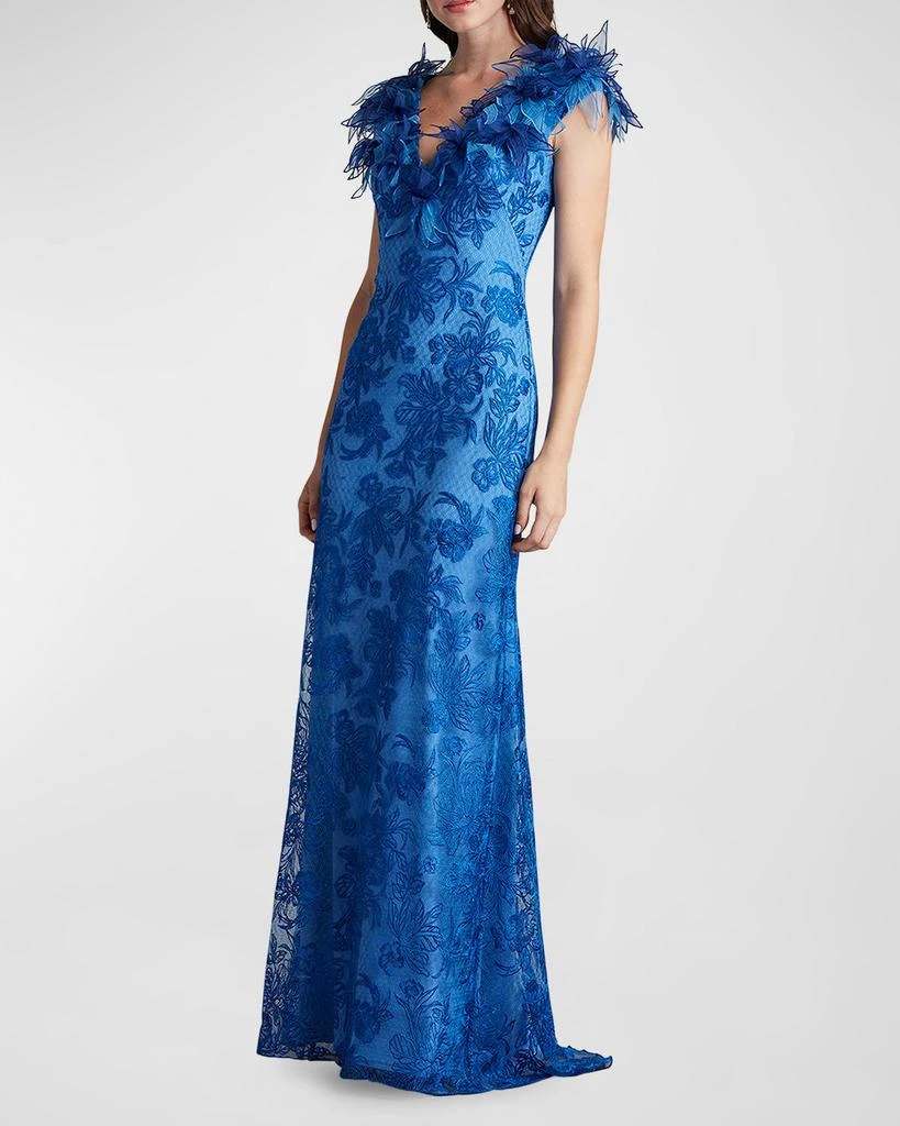 Tadashi Shoji A-Line Floral-Embroidered Applique Gown 3