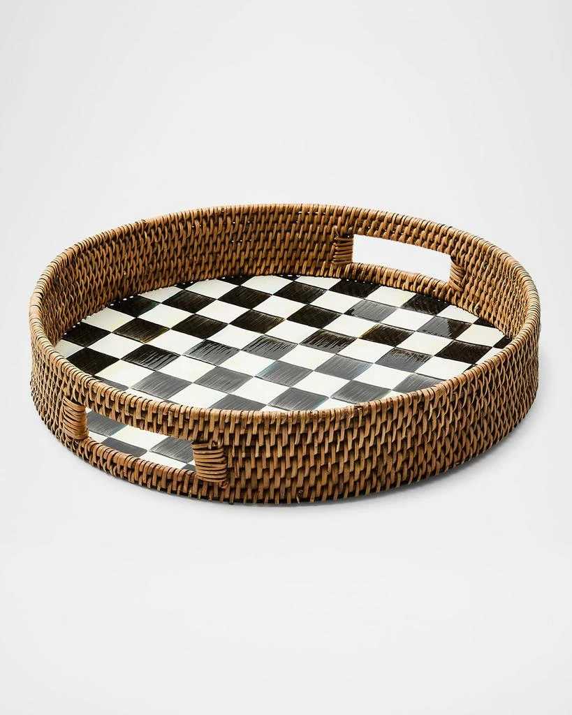 MacKenzie-Childs Courtly Check Enamel Rattan Round Serving Tray 1